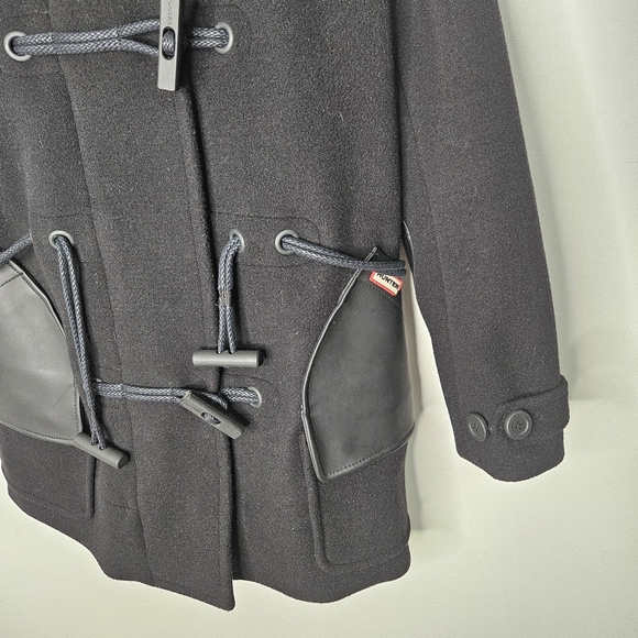 Hunter Wool Belted Duffle Coat Women's Sz S Black Hooded - Picture 5 of 16